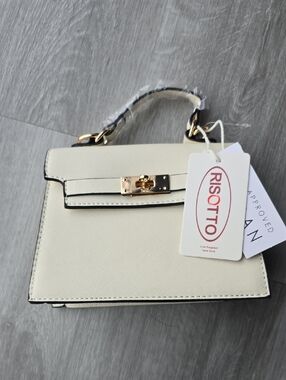 Cream Mini Top-Handle Bag with Gold Hardware